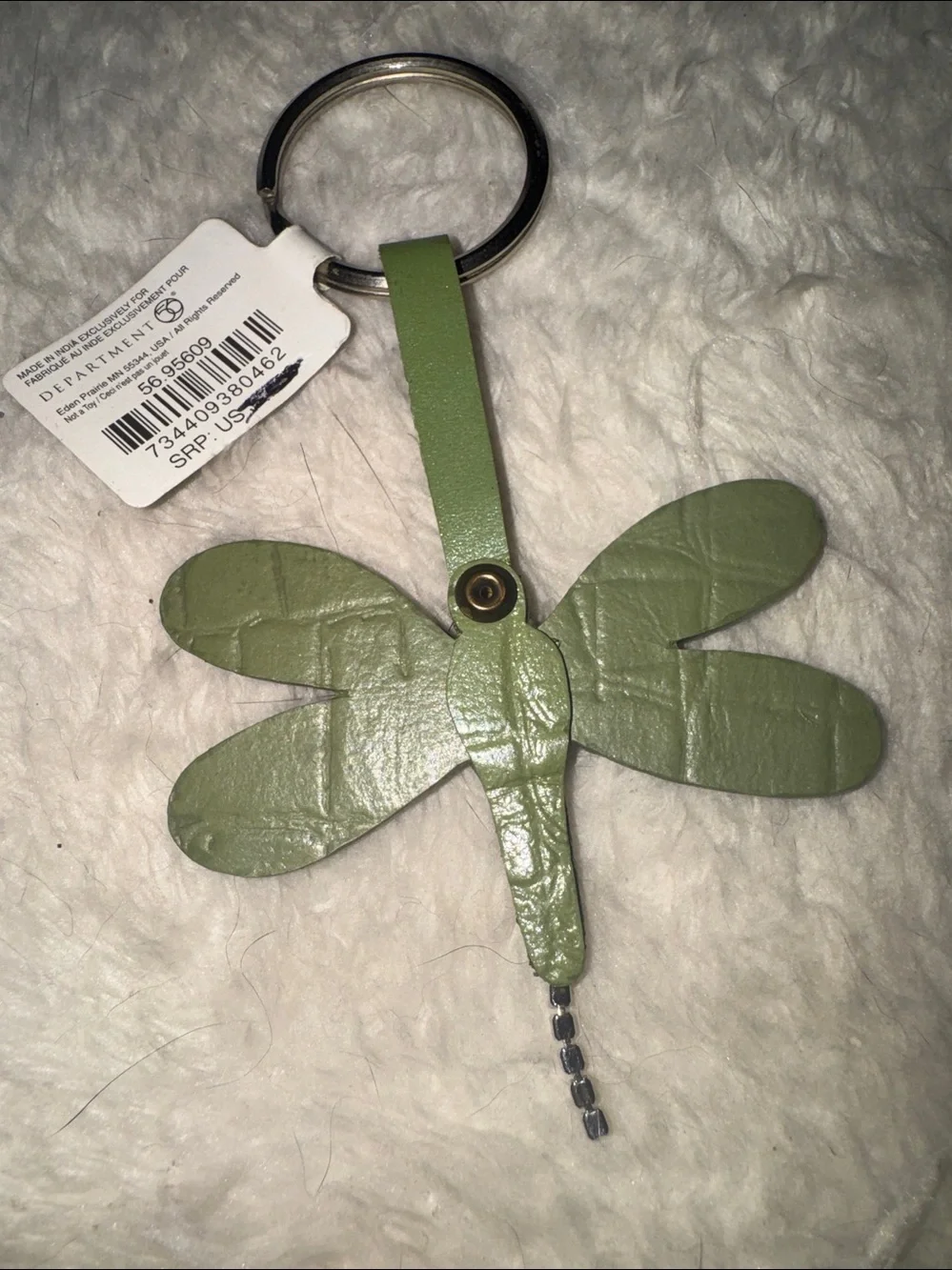 Department 56 Tickle Dragonfly Leather Key Chain with Ring New